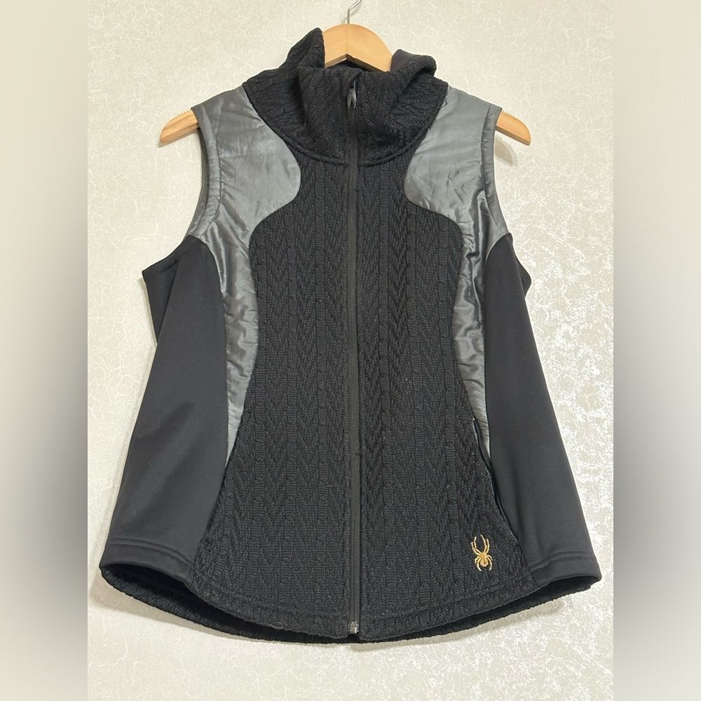 Spyder Black Knit Flannel Lightweight Sleeveless Vest Zipper Pockets Stretch L